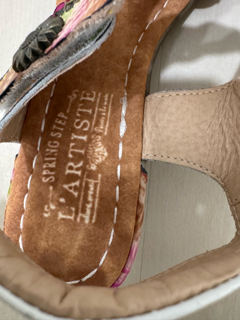 Spring Step White Multicolor Floral Leather Sandals - Picture 10 of 16
